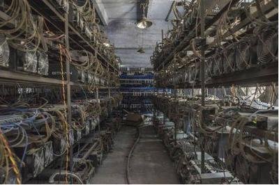 Expansive mining farm showcasing intricate power supply networks and hosting capabilities
